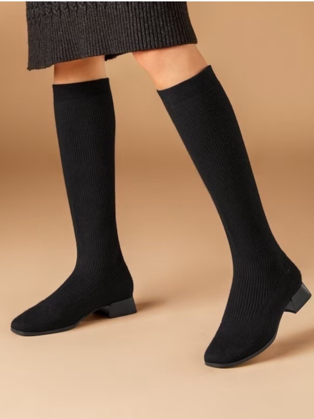 VIVAIA Tara Pro Square-Toe Water Repellent Wool Knee-High Boots SIZE 37 black